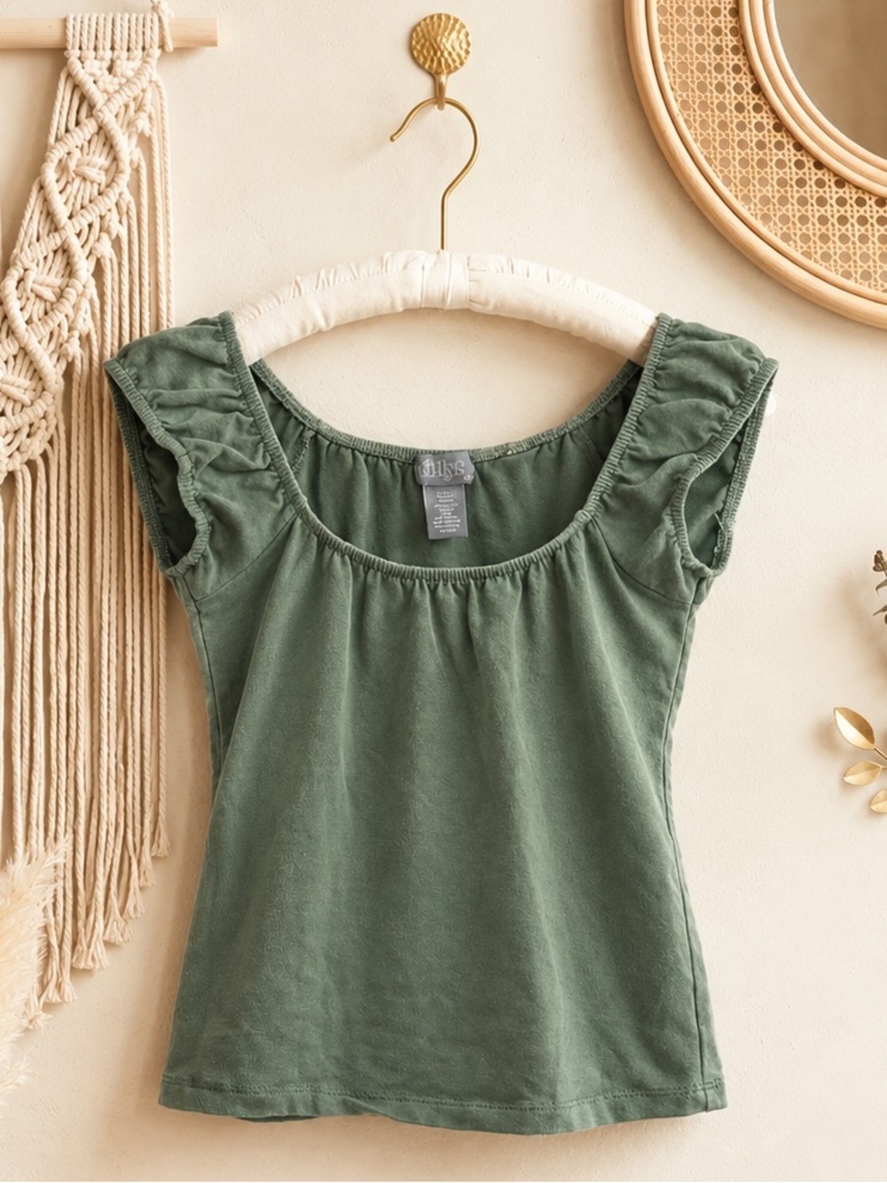 Tilly's Olive Green Scoop Neck Off The Shoulder Crop Top